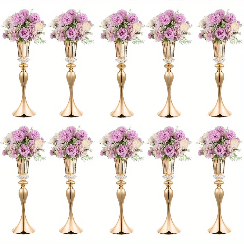 Crystal Flower Stands Centerpiece Vases Set Metal