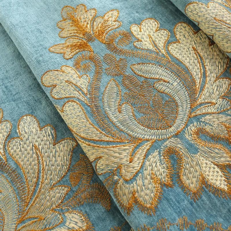 Luxuriously Embroidered Chenille Curtains 2-Piece Set For Living Room