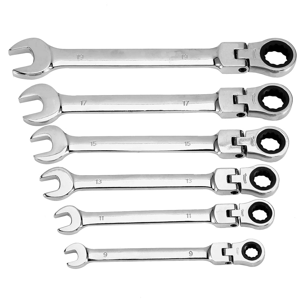 12 Piece Flexible Ratchet Wrench Set With Spanners