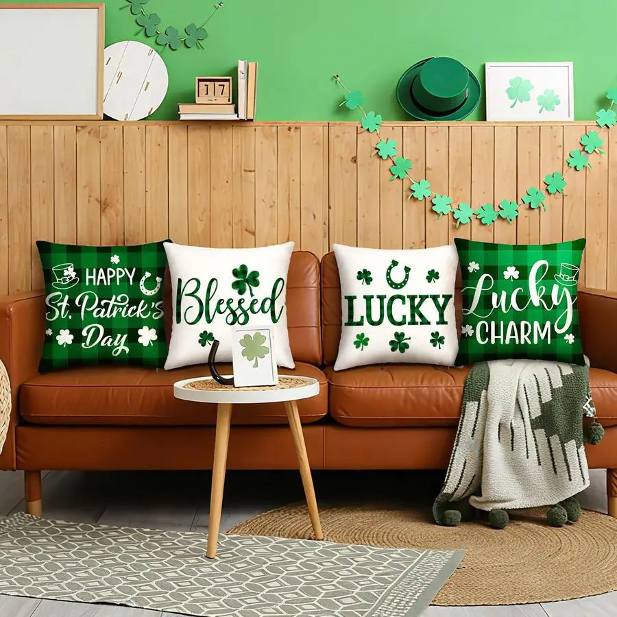 Valentine Heart Clover Pillow Cover St Patrick's Day Throw Pillow