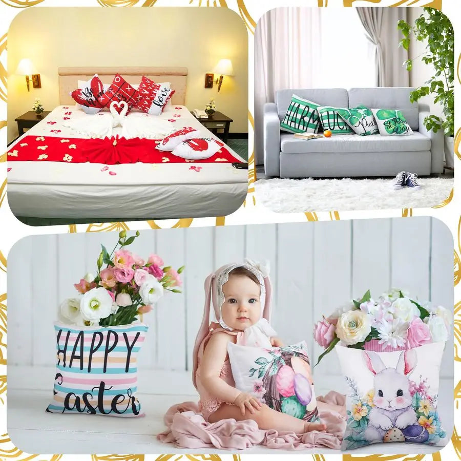Valentines Day Pillow Covers St Patrick Easter Heart Clover Bunny