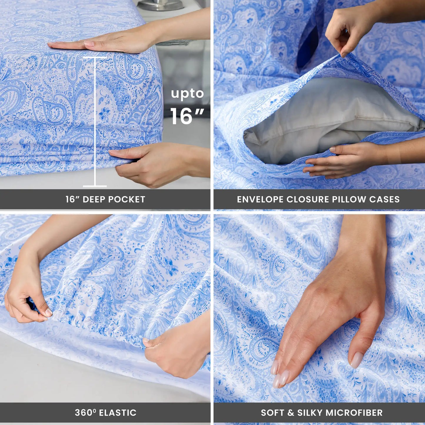 LDC Lux Decor Microfiber Paisley Sheet Set Wrinkle Resistant Bedding