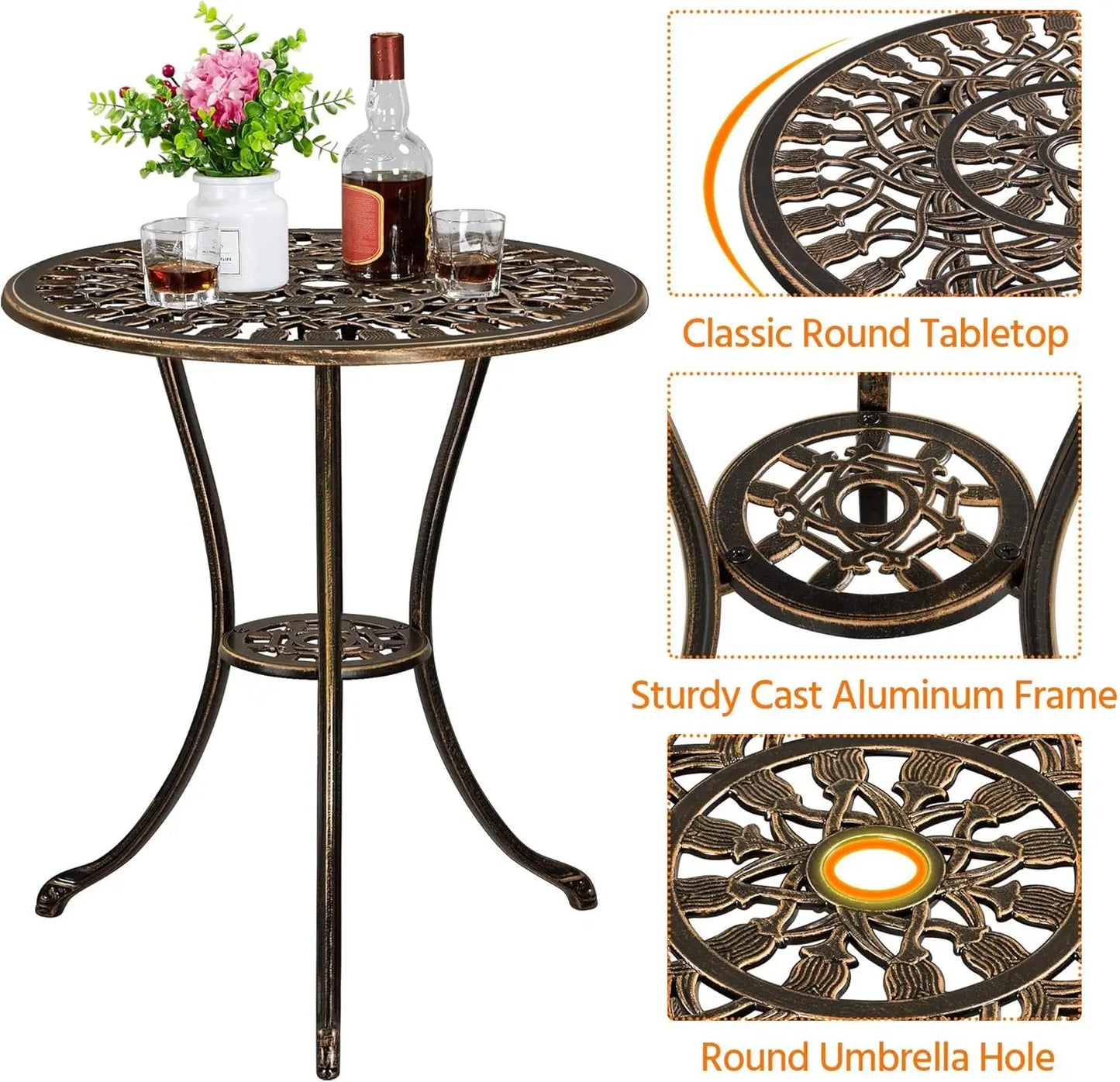 Patio Bistro Set 3-Piece Outdoor Rust-Resistant Aluminum Table And Chairs