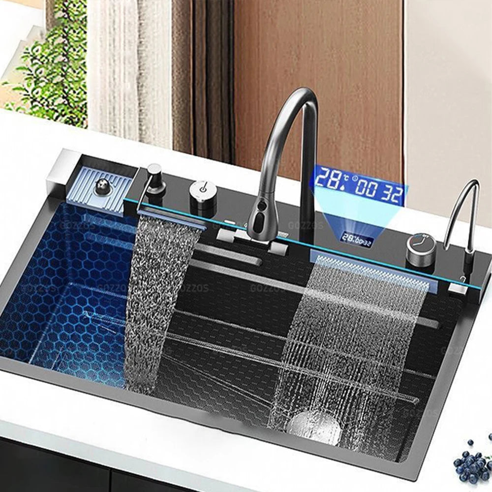 Stainless Steel Undermount Single Bowl Kitchen Sink With Digital Display