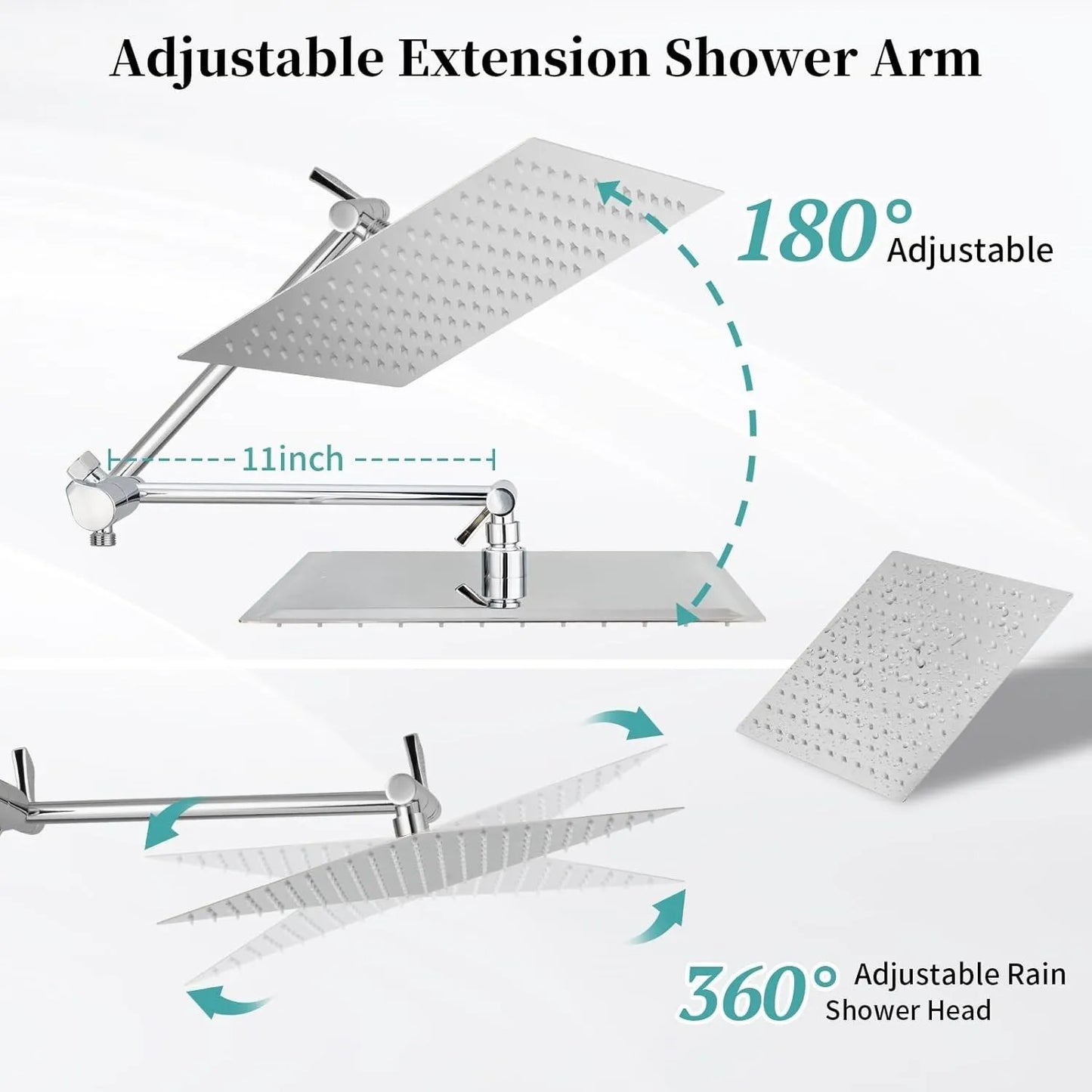 Shower Head Combo Industrial-Grade High-Flow Extension Arm Shower Multi-Function-System Handheld-Spray