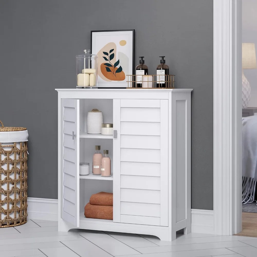 Modern Bathroom Storage Cabinet With Shutter Doors And Adjustable Shelves