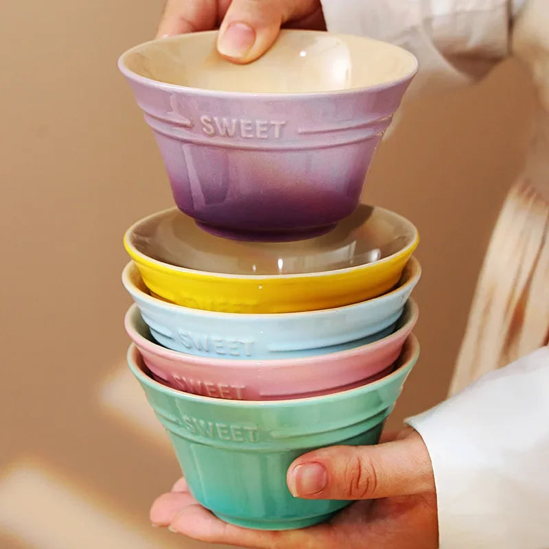 Porcelain Rainbow Ceramic Bowl For Ramen Noodles Serving