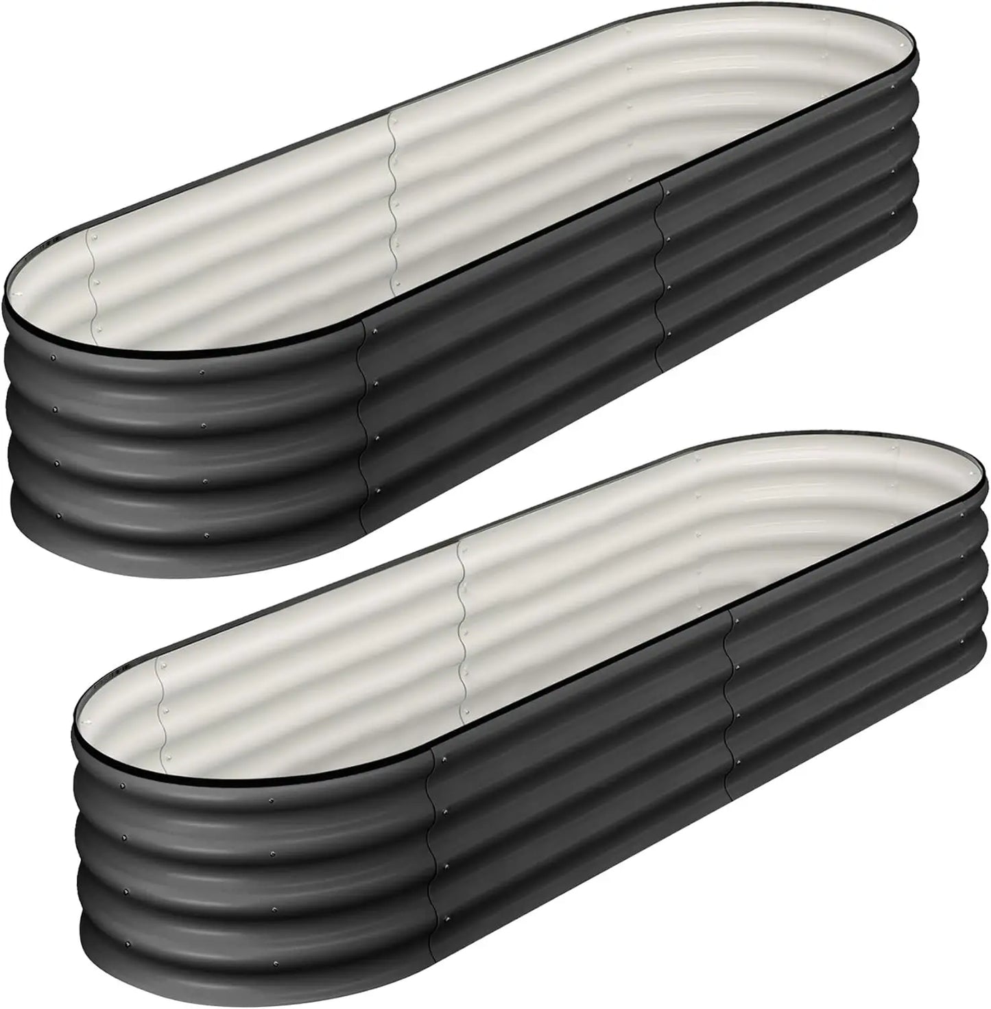 HiMISS Two Piece Oval Galvanized Raised Garden Bed Set