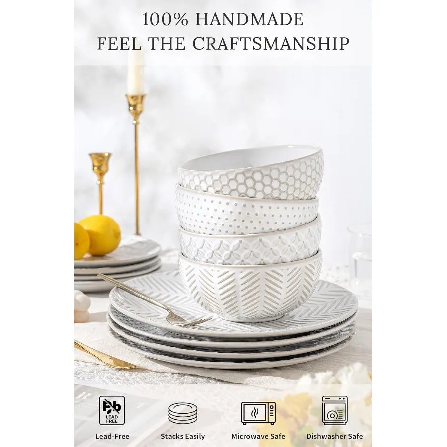 Ceramic 24-Piece Dinnerware Set For 6 With Plates And Bowls Elegant Everyday Family Meals