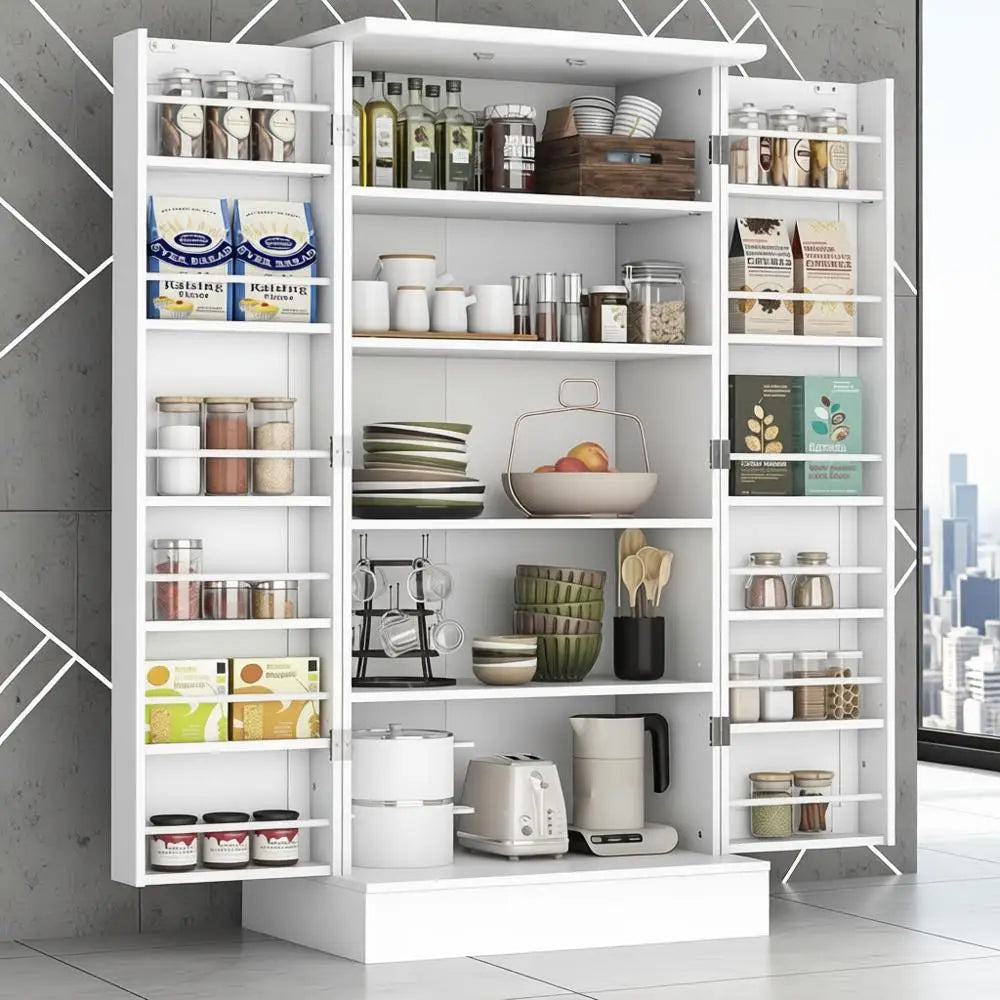 Freestanding Kitchen Pantry Cabinet With Doors and Adjustable Shelves