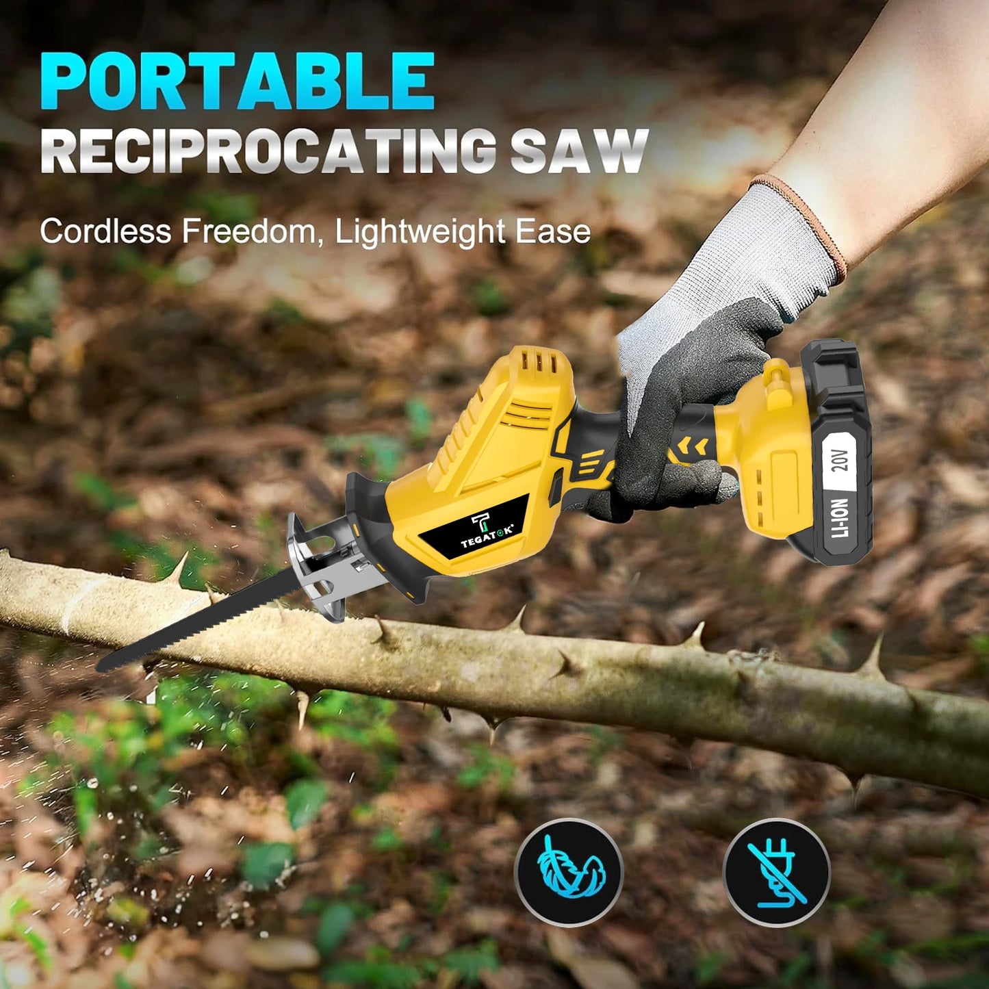 TEGATOK Cordless Reciprocating Saw with 20V Battery for DIY