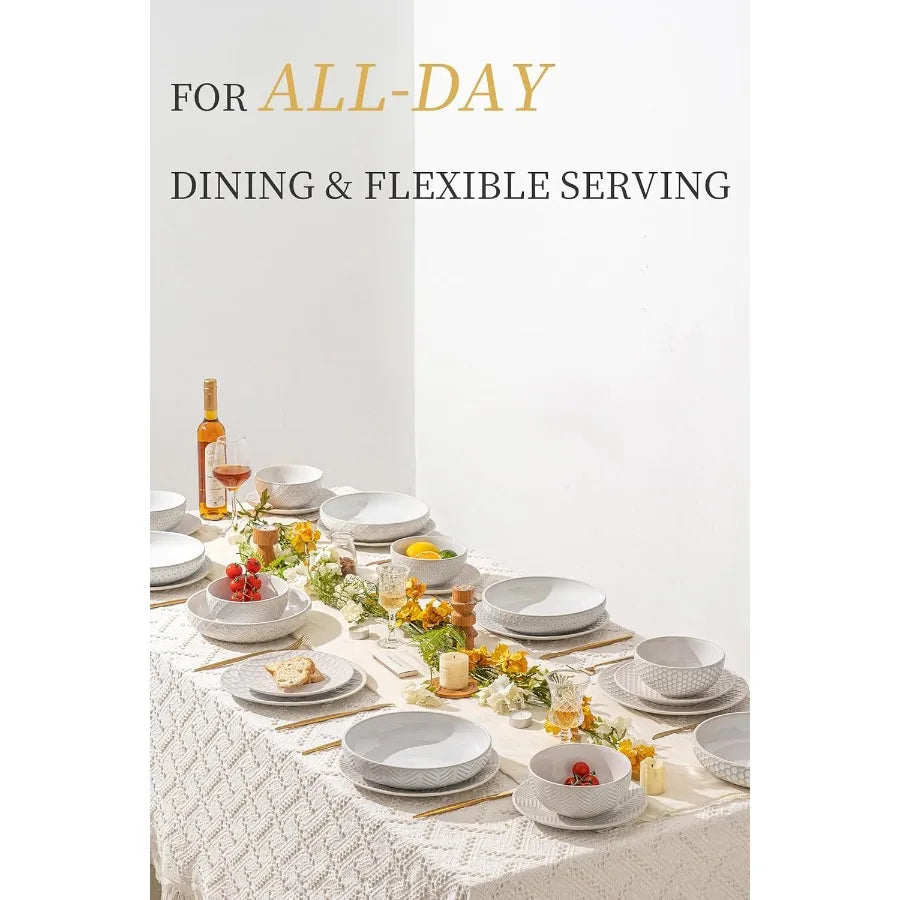 Ceramic 24-Piece Dinnerware Set For 6 With Plates And Bowls Elegant Everyday Family Meals