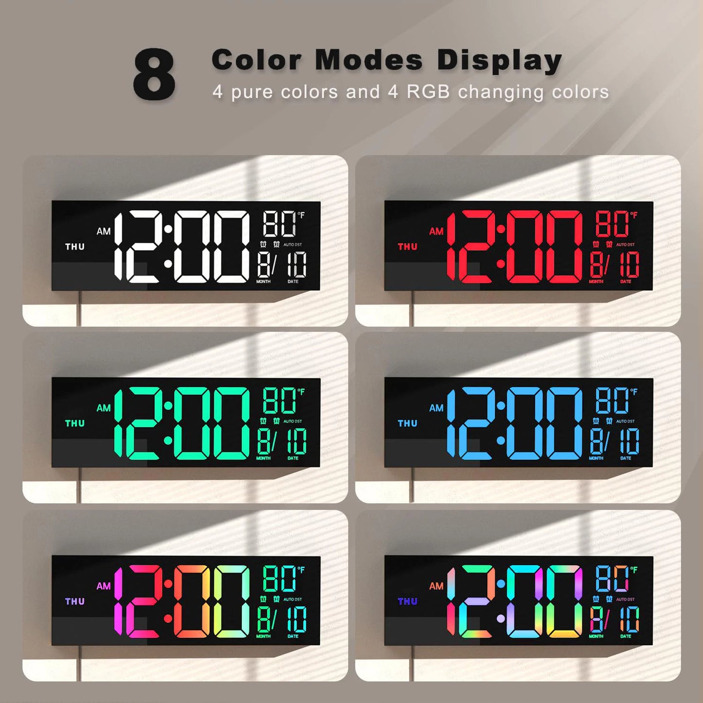 Digital Wall Clock With UltraBrightLEDDisplay Remote Temperature Sensor Monitoring
