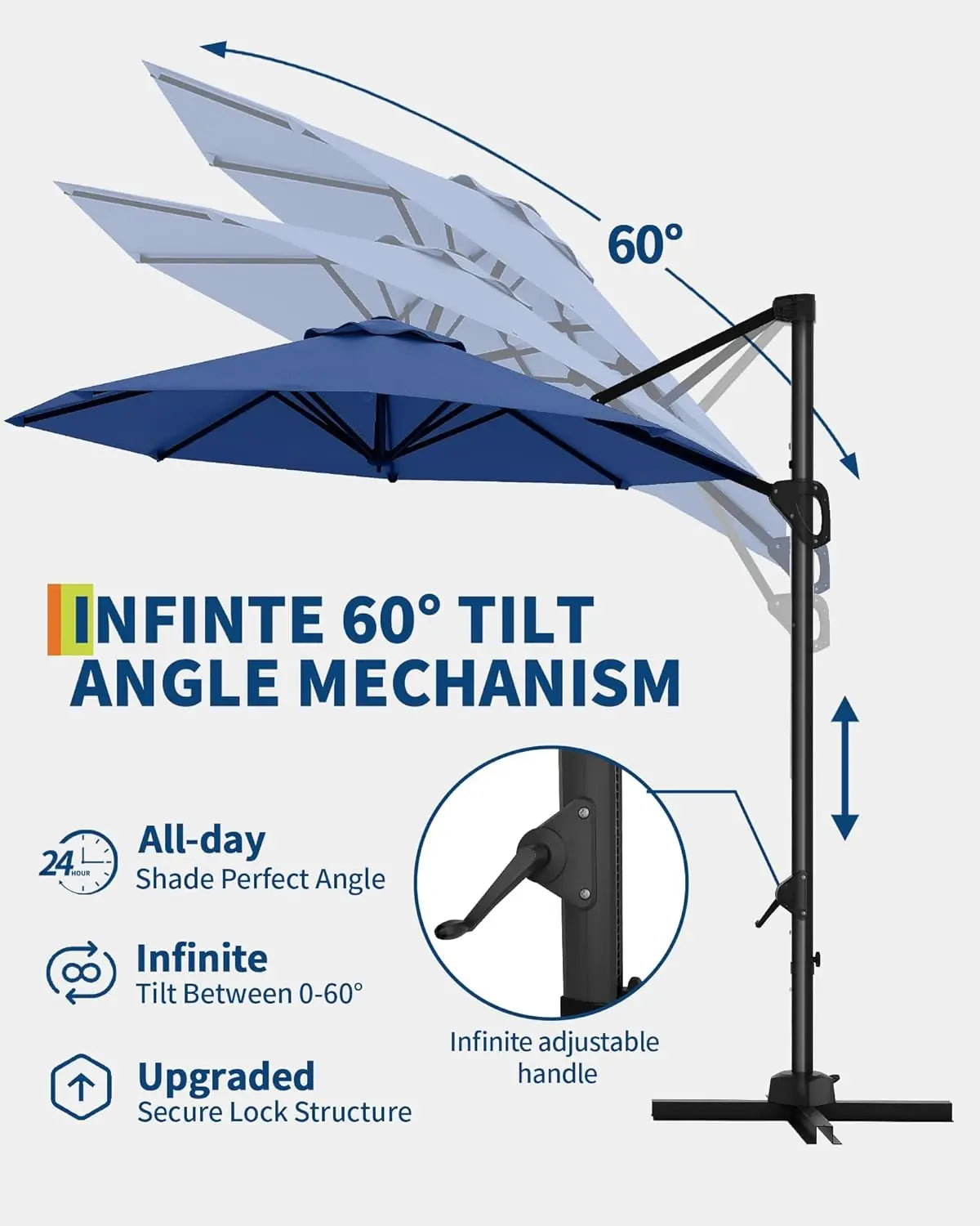 HiMISS 360 Degree Rotation Patio Cantilever Umbrella With Aluminum Frame