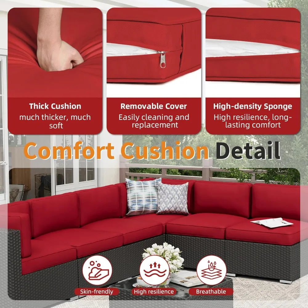 Outdoor Patio Furniture Sofa Set With Glass Top Table Cushions