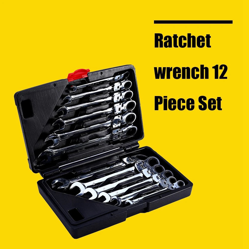 12 Piece Flexible Ratchet Wrench Set With Spanners