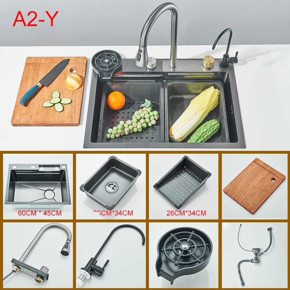 Stainless Steel Undermount Single Bowl Kitchen Sink With Digital Display