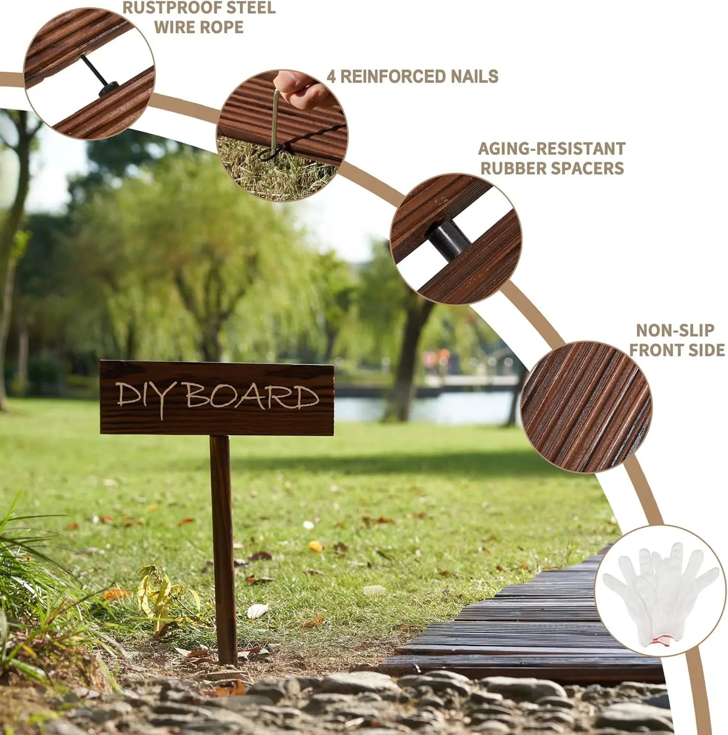 Curved Cedar Wood Garden Pathway for Outdoor Patio