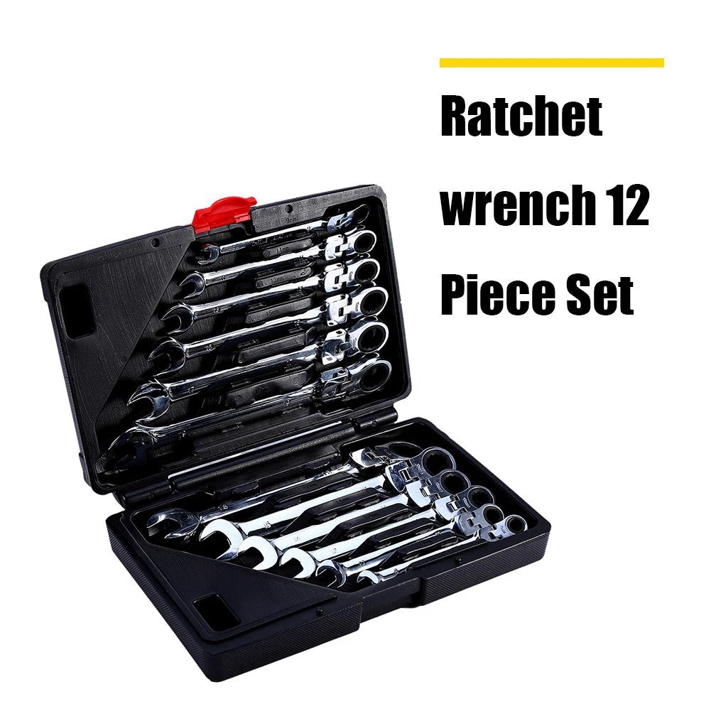 12 Piece Flexible Ratchet Wrench Set With Spanners