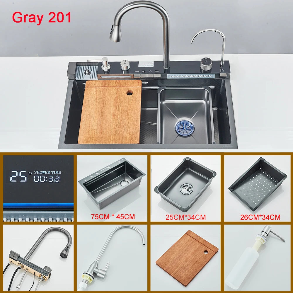 Stainless Steel Undermount Single Bowl Kitchen Sink With Digital Display
