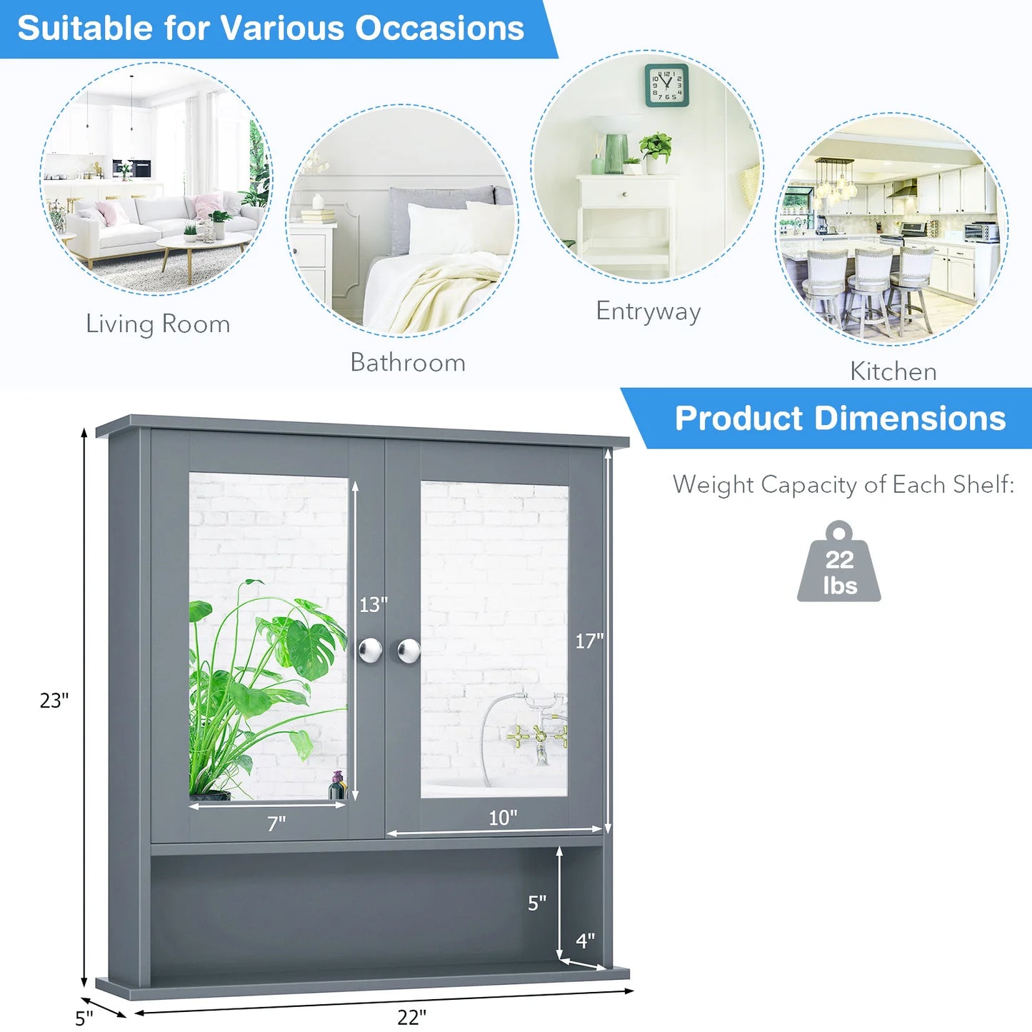 HOMASIS Wall Mount Mirror Cabinet Medicine Organizer With Open Shelf Storage Space Saving