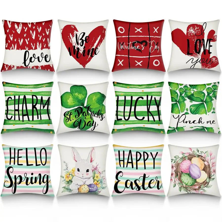 Valentines Day Pillow Covers St Patrick Easter Heart Clover Bunny