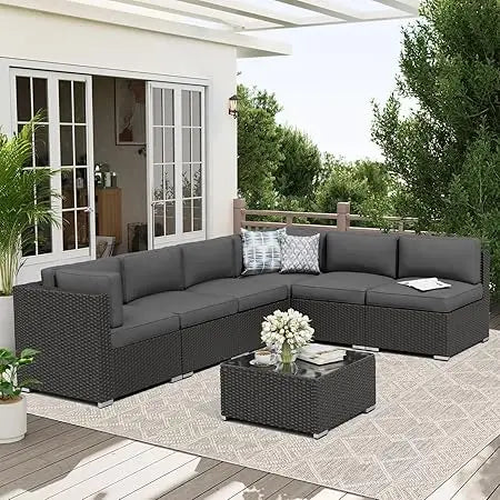 Outdoor Patio Furniture Sofa Set With Glass Top Table Cushions