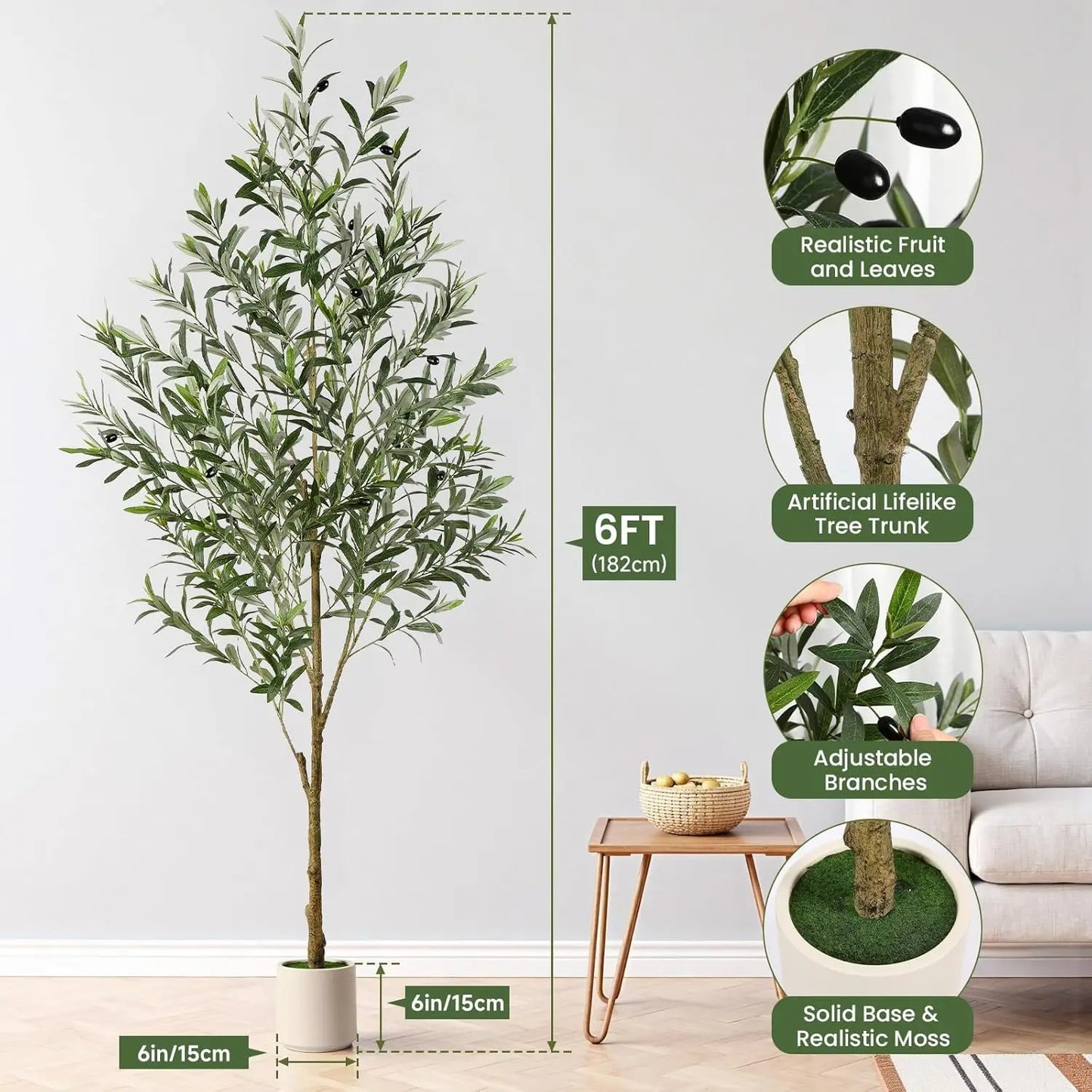 Olive Tree Silk Plant in Planter for Home Office Decor