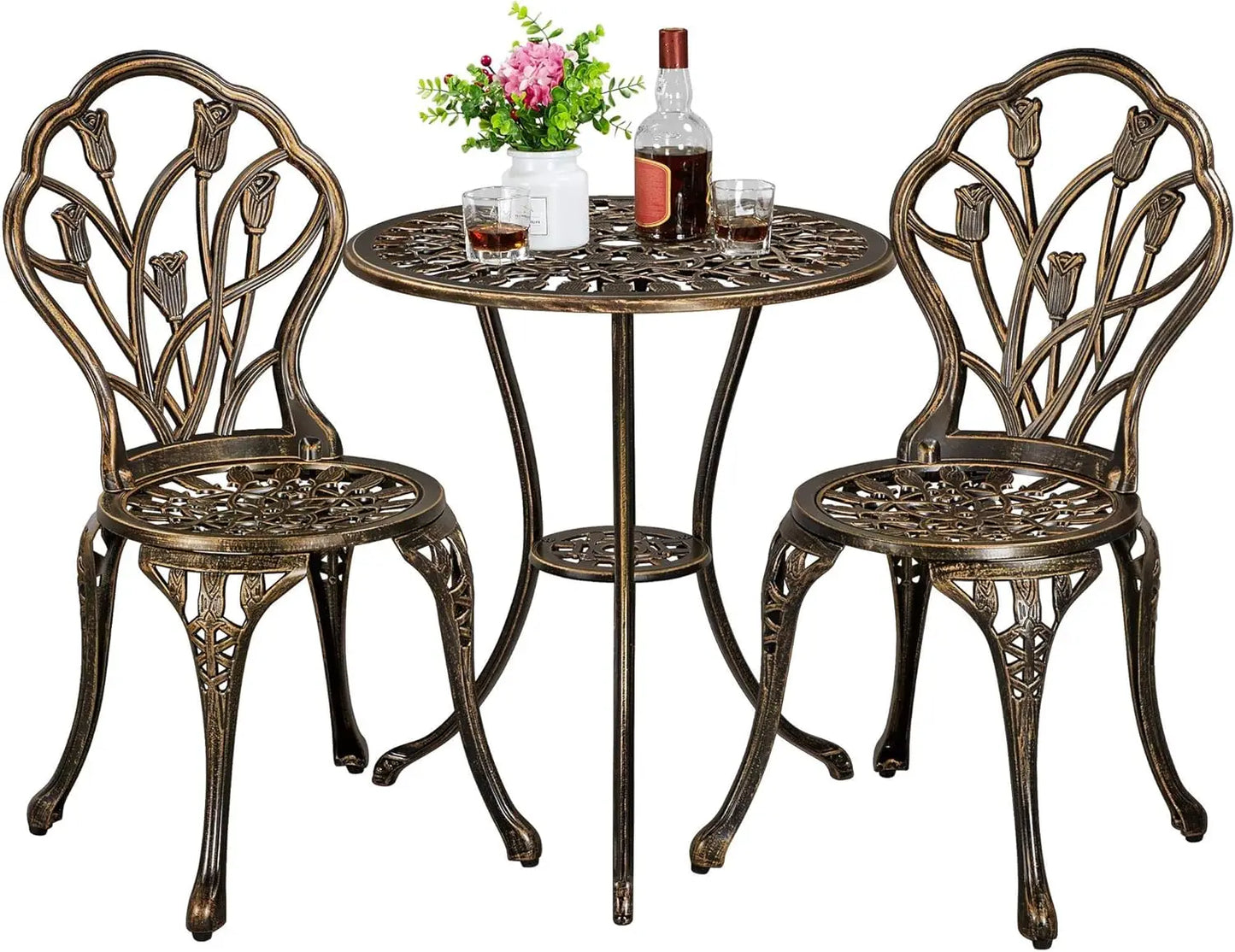 Patio Bistro Set 3-Piece Outdoor Rust-Resistant Aluminum Table And Chairs