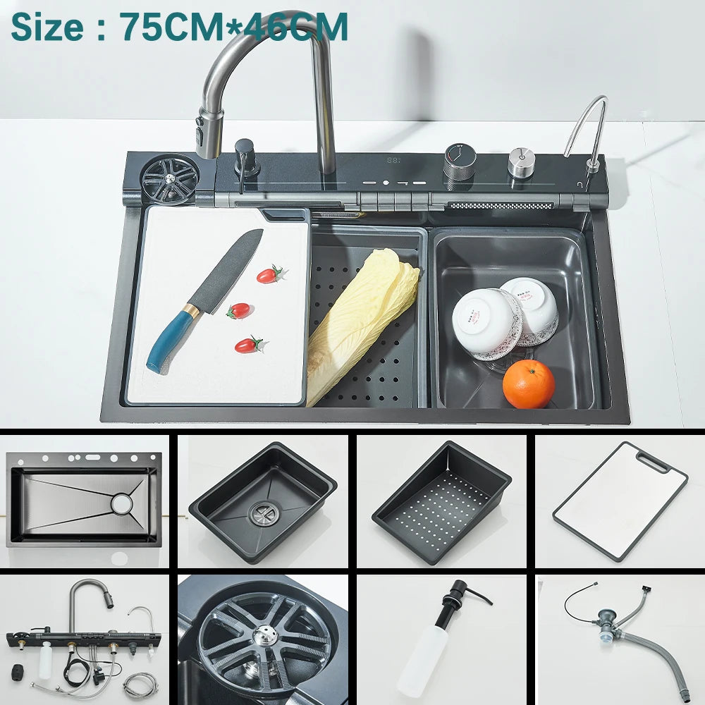 Stainless Steel Undermount Single Bowl Kitchen Sink With Digital Display