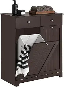 Tilt-Out Bathroom Laundry Cabinet With Hidden Hamper And Drawers