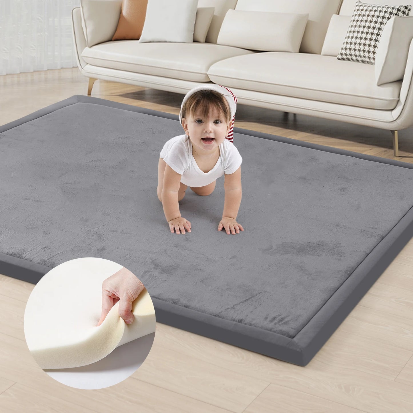Huloo Sleep Memory Foam Playpen Mat Carpet With Non-Slip Bottom