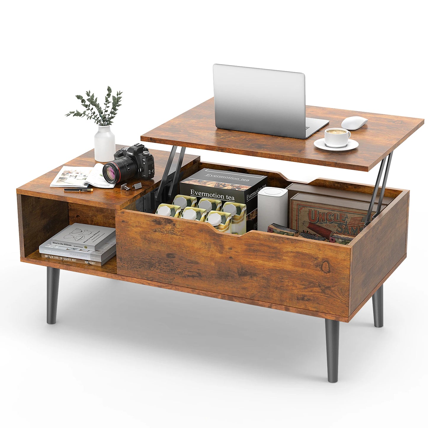 JHK Lift Top Coffee Table With Storage And Adjustable