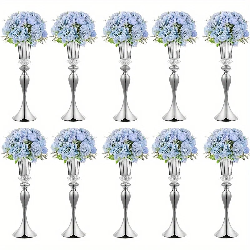 Crystal Flower Stands Centerpiece Vases Set Metal