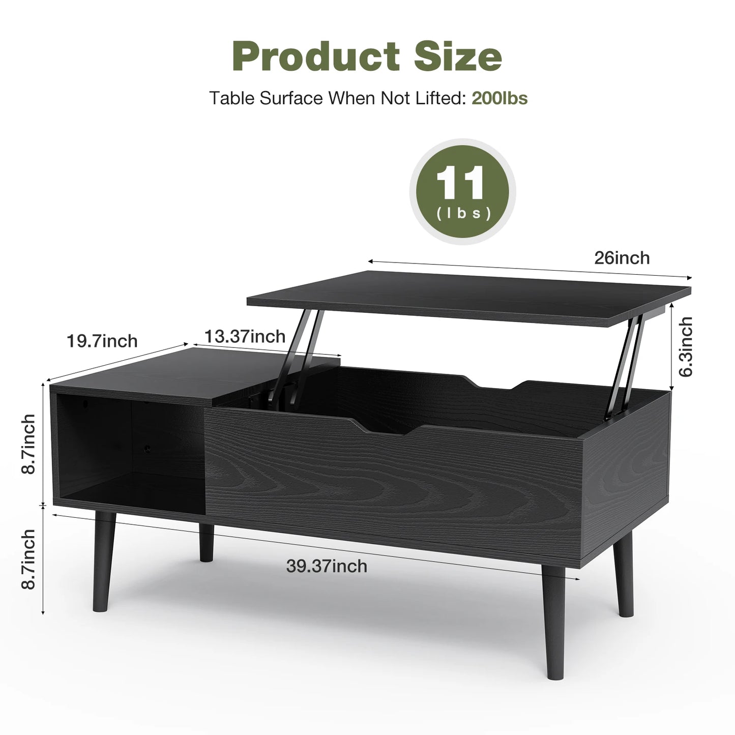 JHK Lift Top Coffee Table With Storage And Adjustable