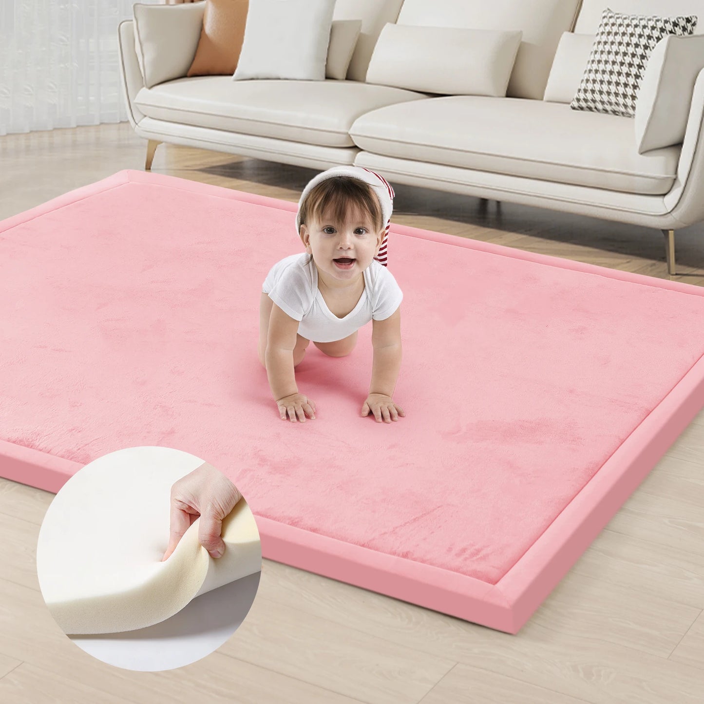 Huloo Sleep Memory Foam Playpen Mat Carpet With Non-Slip Bottom