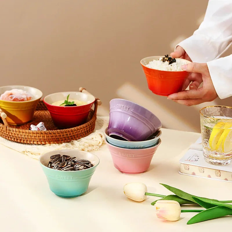Porcelain Rainbow Ceramic Bowl For Ramen Noodles Serving