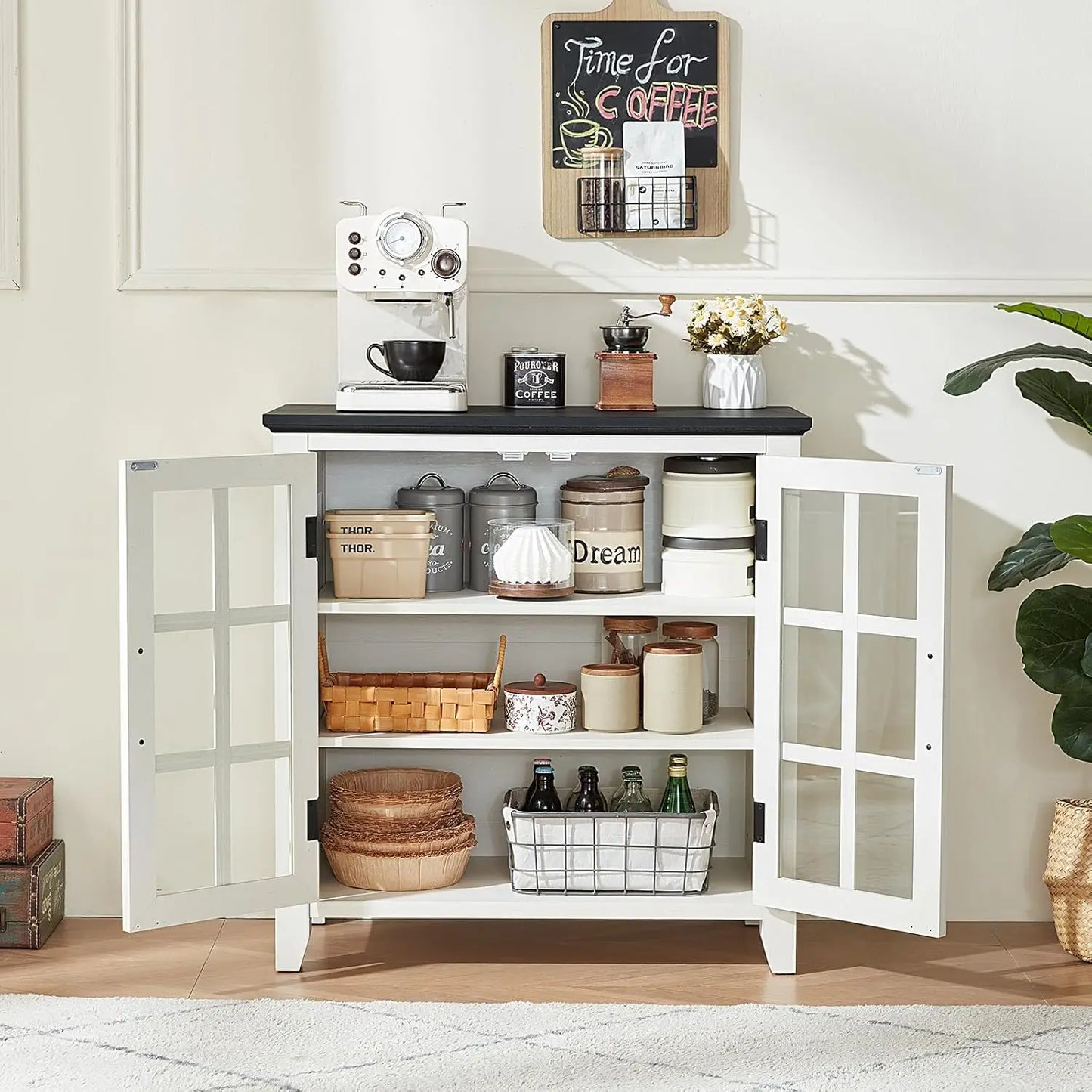 MOYU Farmhouse Kitchen Sideboard Buffet Cabinet With Glass Doors