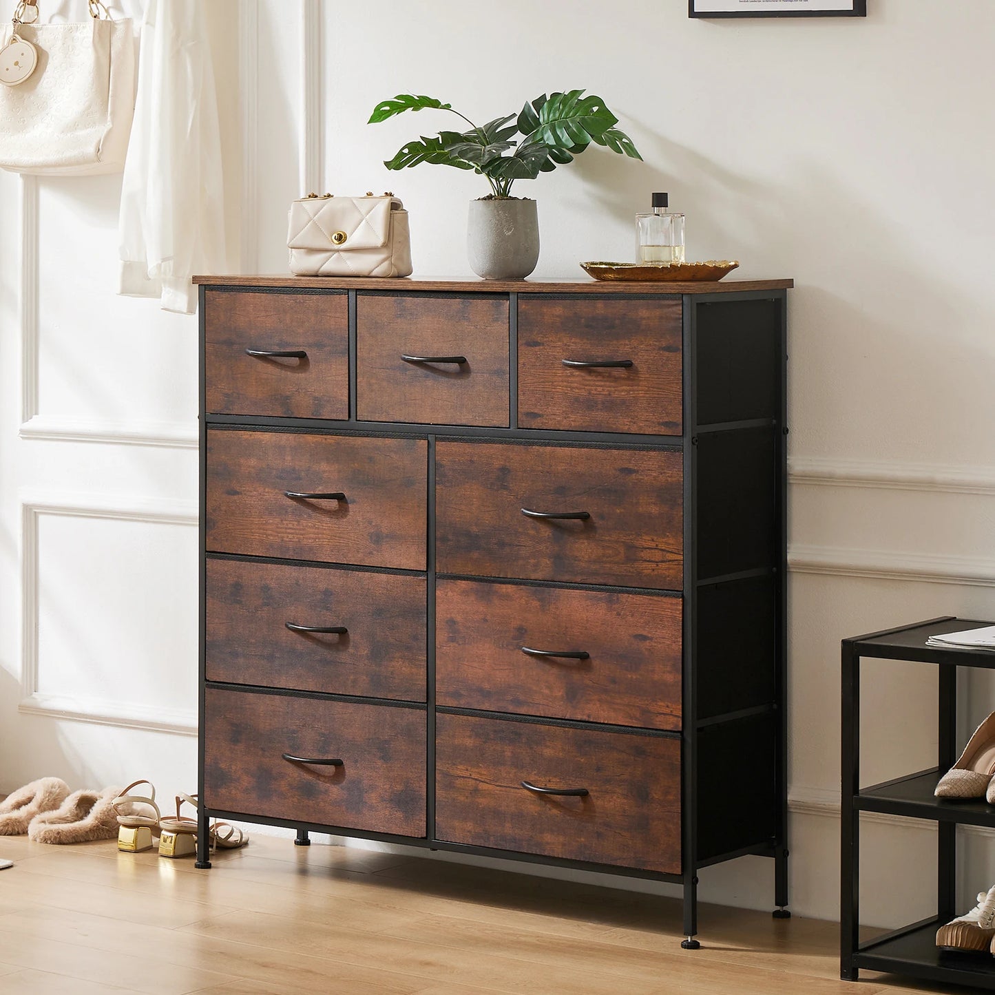 JHK Dresser Wardrobe With 9 Fabric Storage Drawers