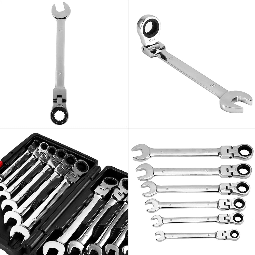 12 Piece Flexible Ratchet Wrench Set With Spanners