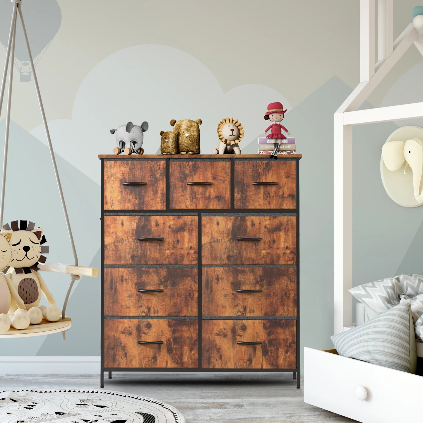 JHK Dresser Wardrobe With 9 Fabric Storage Drawers