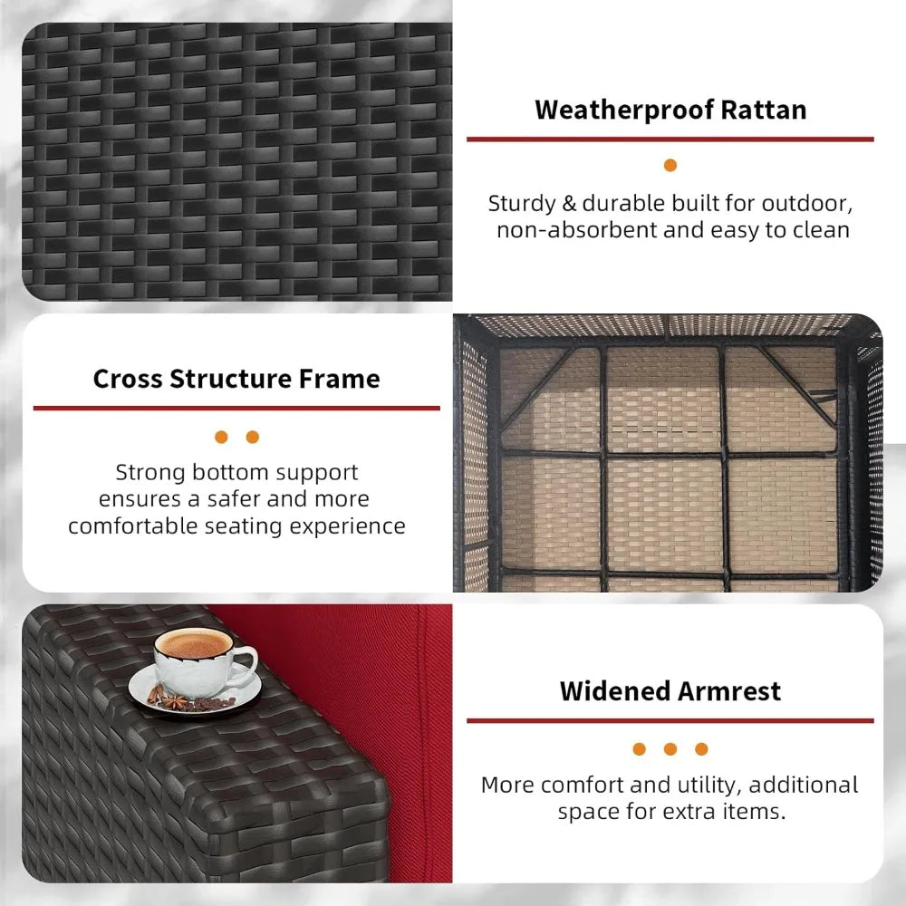 Outdoor Patio Furniture Sofa Set With Glass Top Table Cushions