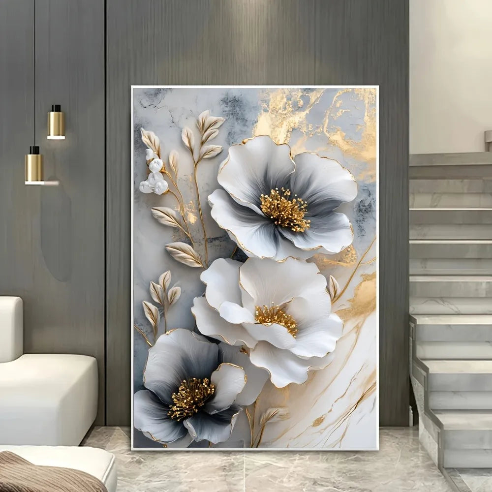 Premium Luxurious Botanical Canvas Mural Framed 3D Painting LivingRoom AmbienceStudio
