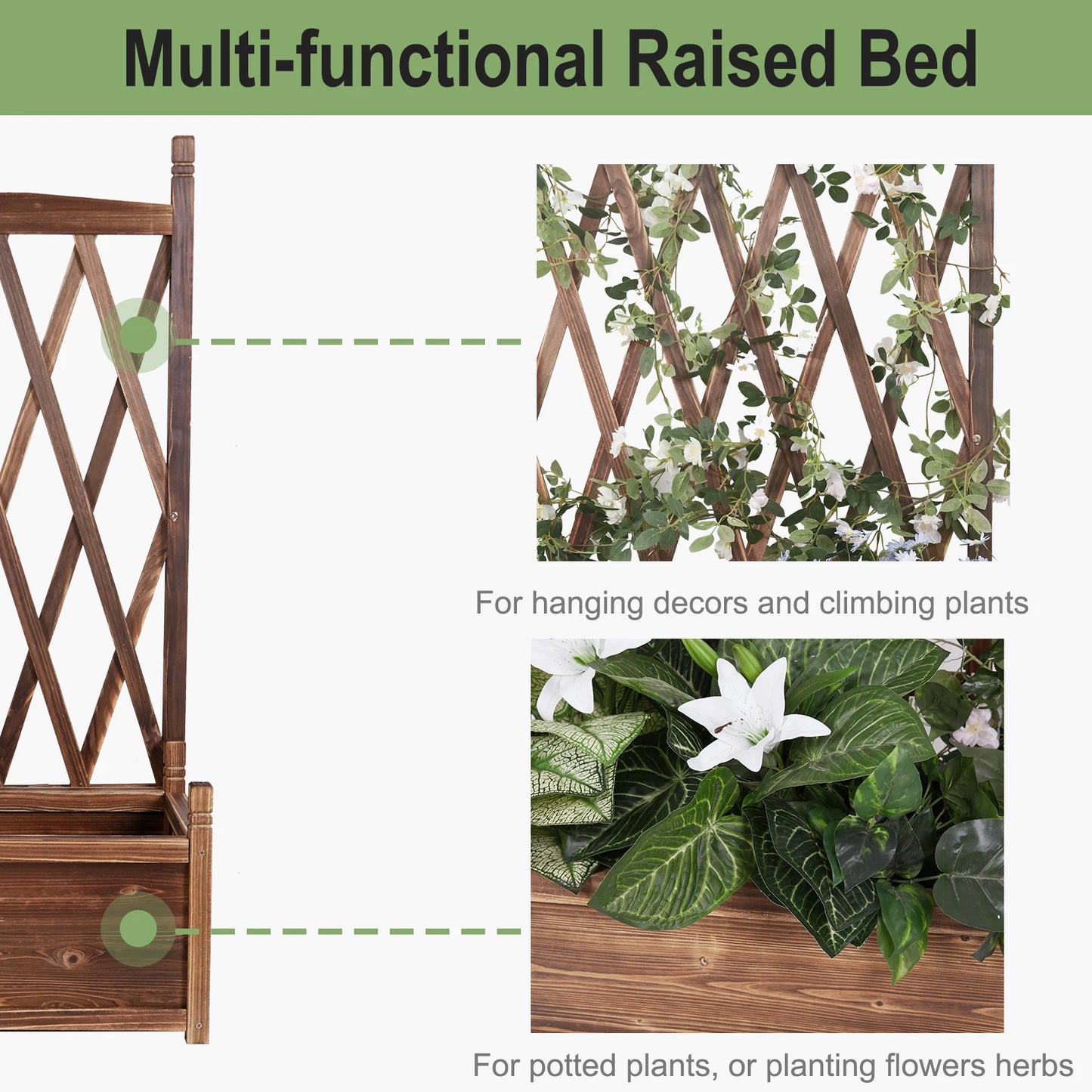 Wooden Raised Garden Bed Planter With Trellis For Outdoors