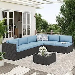 Outdoor Patio Furniture Sofa Set With Glass Top Table Cushions