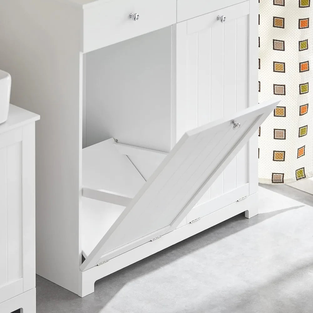 Tilt-Out Bathroom Laundry Cabinet With Hidden Hamper And Drawers