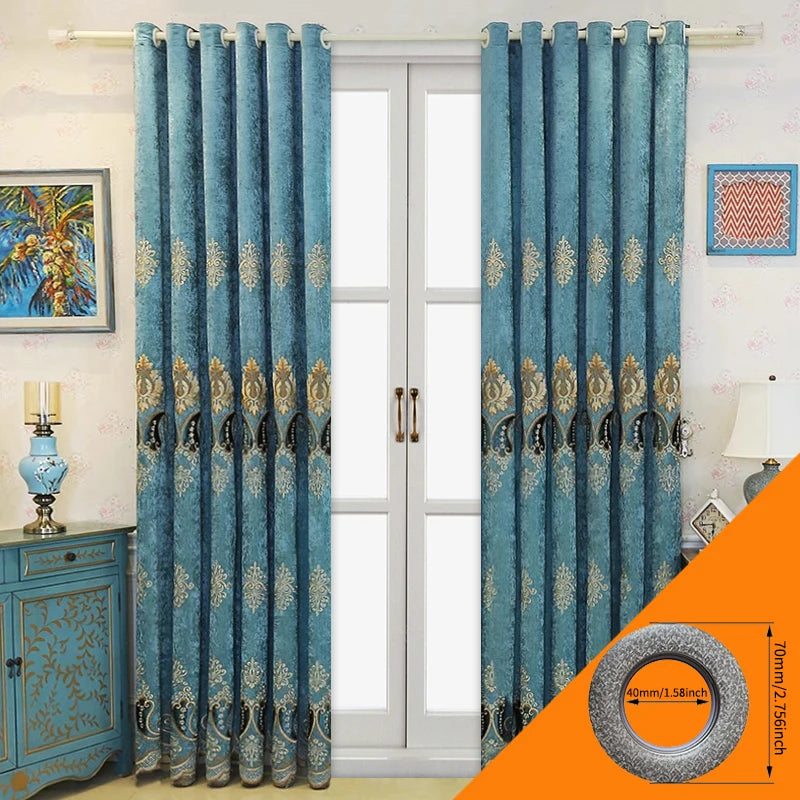 Luxuriously Embroidered Chenille Curtains 2-Piece Set For Living Room