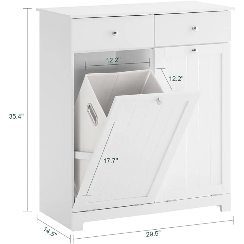 Tilt-Out Bathroom Laundry Cabinet With Hidden Hamper And Drawers