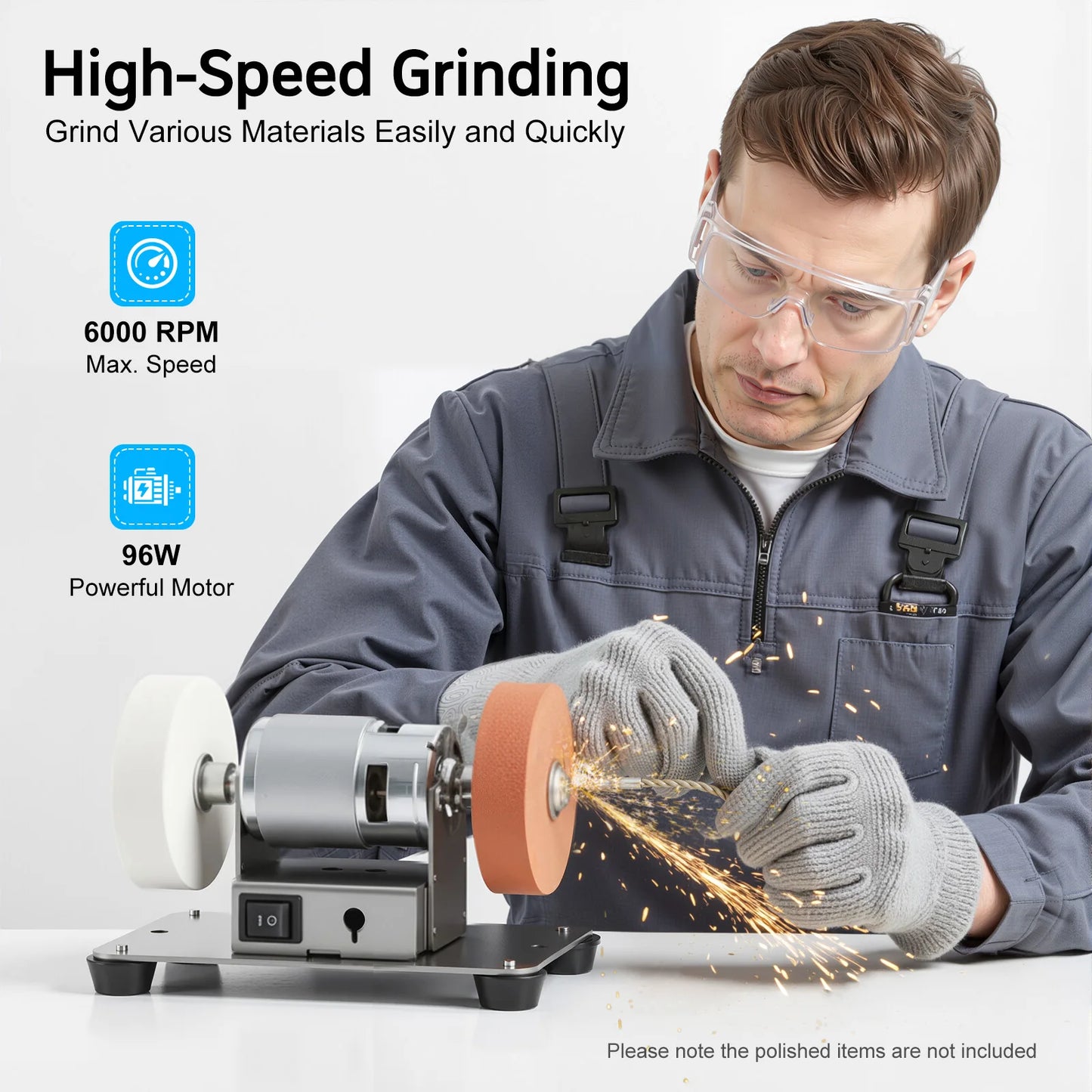 NONEDIY 96W Benchtop Sander Variable Speed Table Grinder 6000 RPM