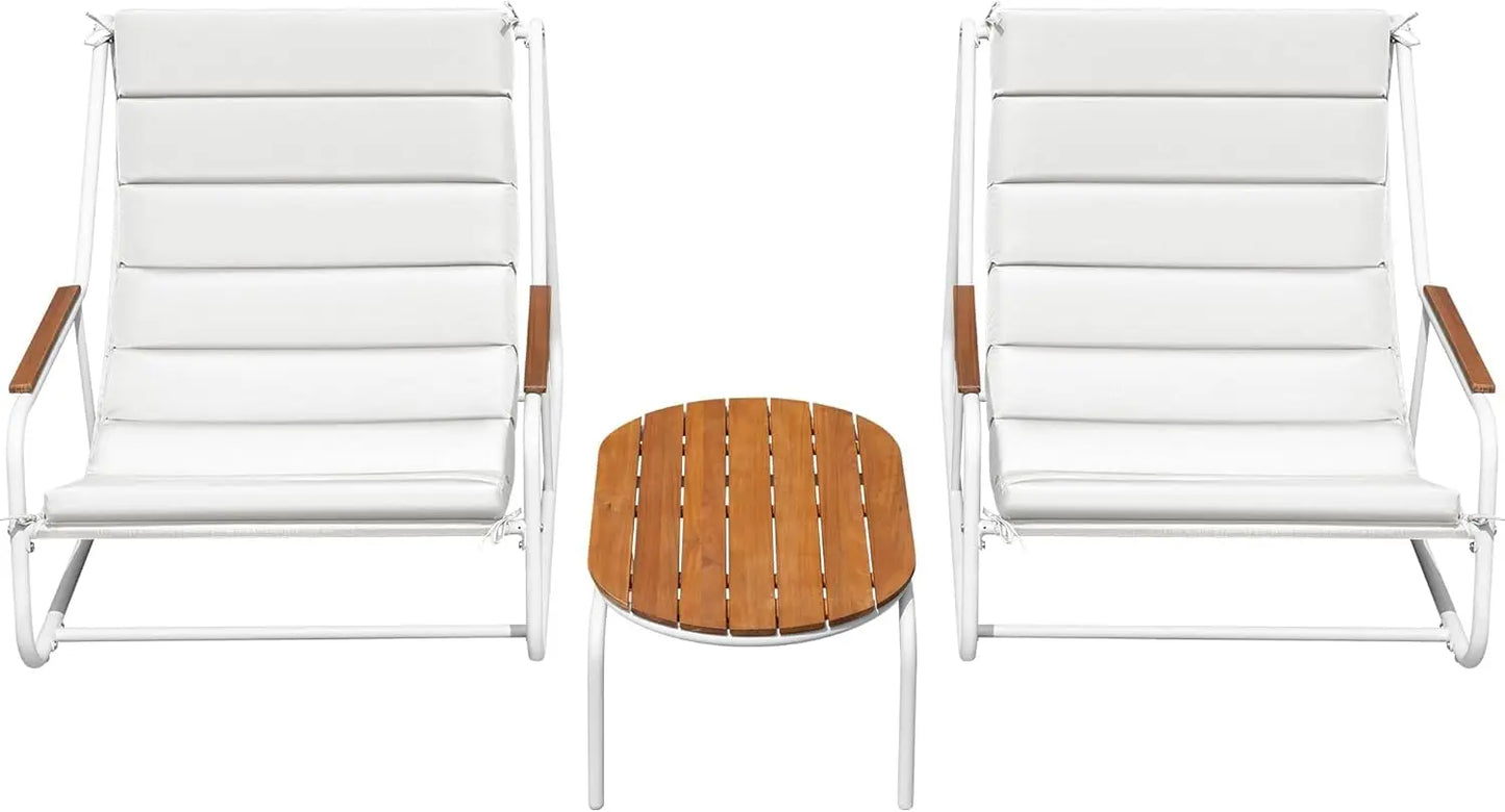 All-Weather Teslin Chaise Lounge Chairs With Acacia Side Table